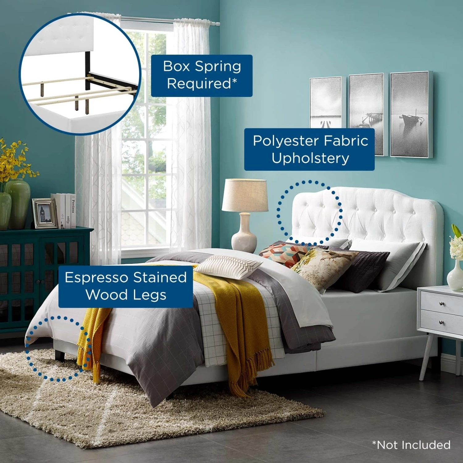 Other Queen Bed Upholstered In White Polyester Fabric - Image 4