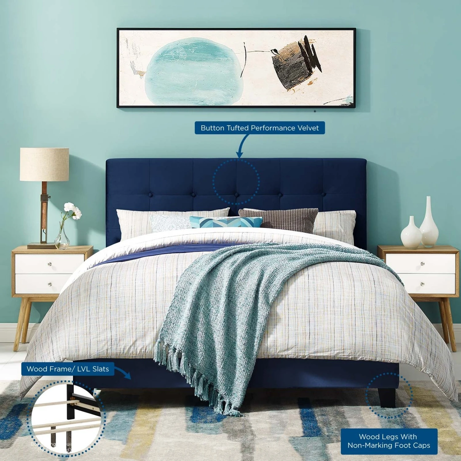 Other Twin Bed In Midnight Blue W/ Tufted Headboard - Image 8