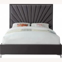 Other Queen Bed In Grey Velvet W/ Fan-Like Shell Pattern