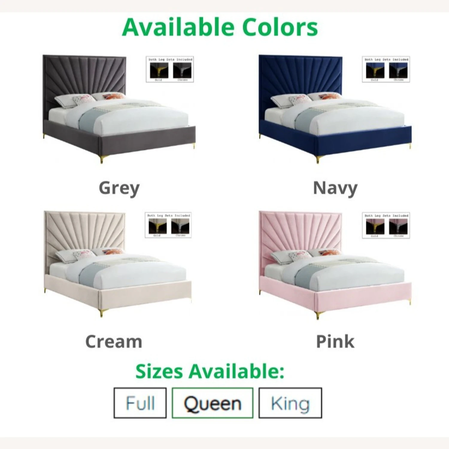 Other Queen Bed In Grey Velvet W/ Fan-Like Shell Pattern - Image 7