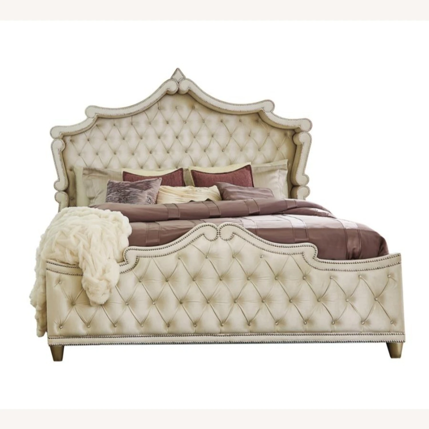 Other Queen Bed In Ivory & Camel Velvet Upholstery