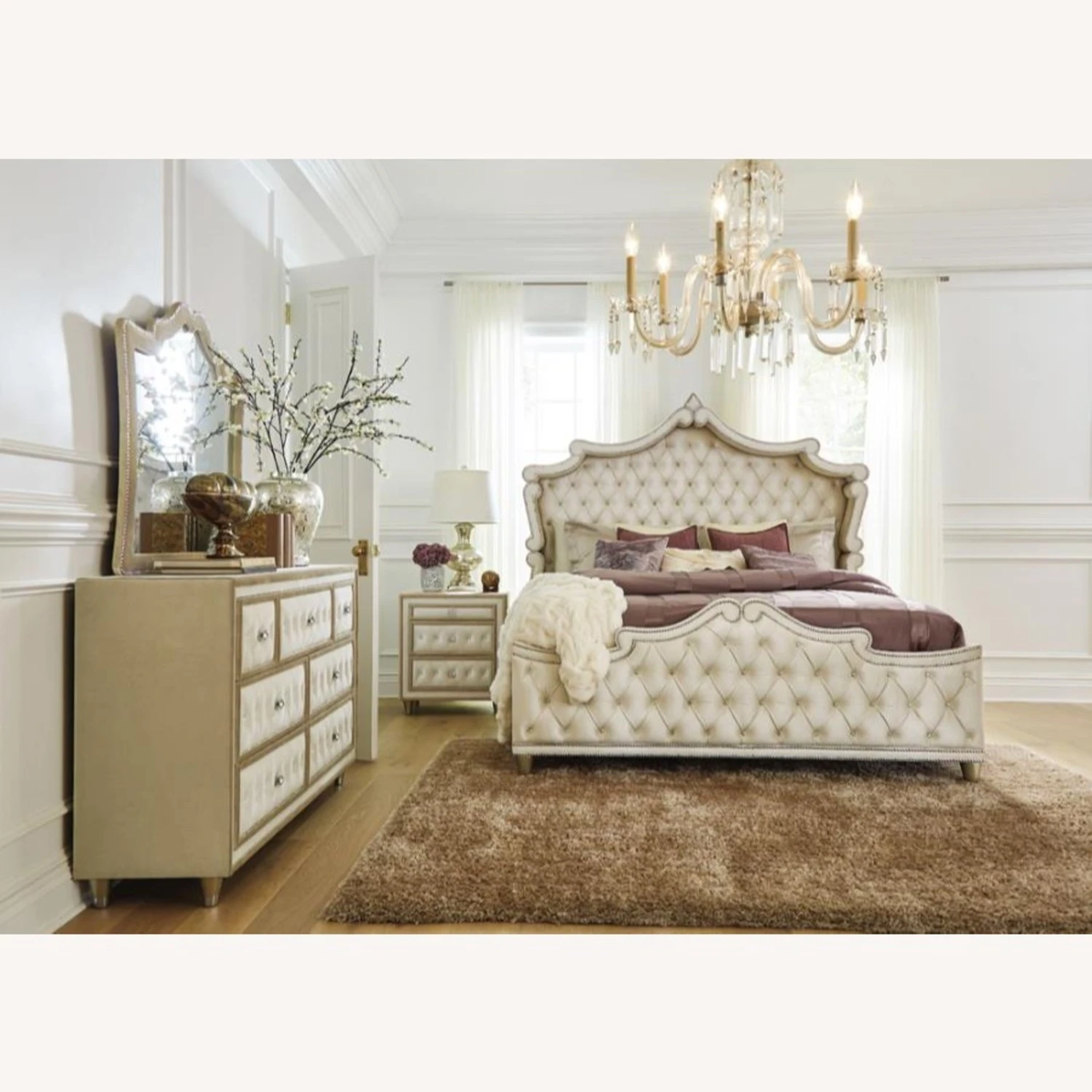 Other Queen Bed In Ivory & Camel Velvet Upholstery - Image 5