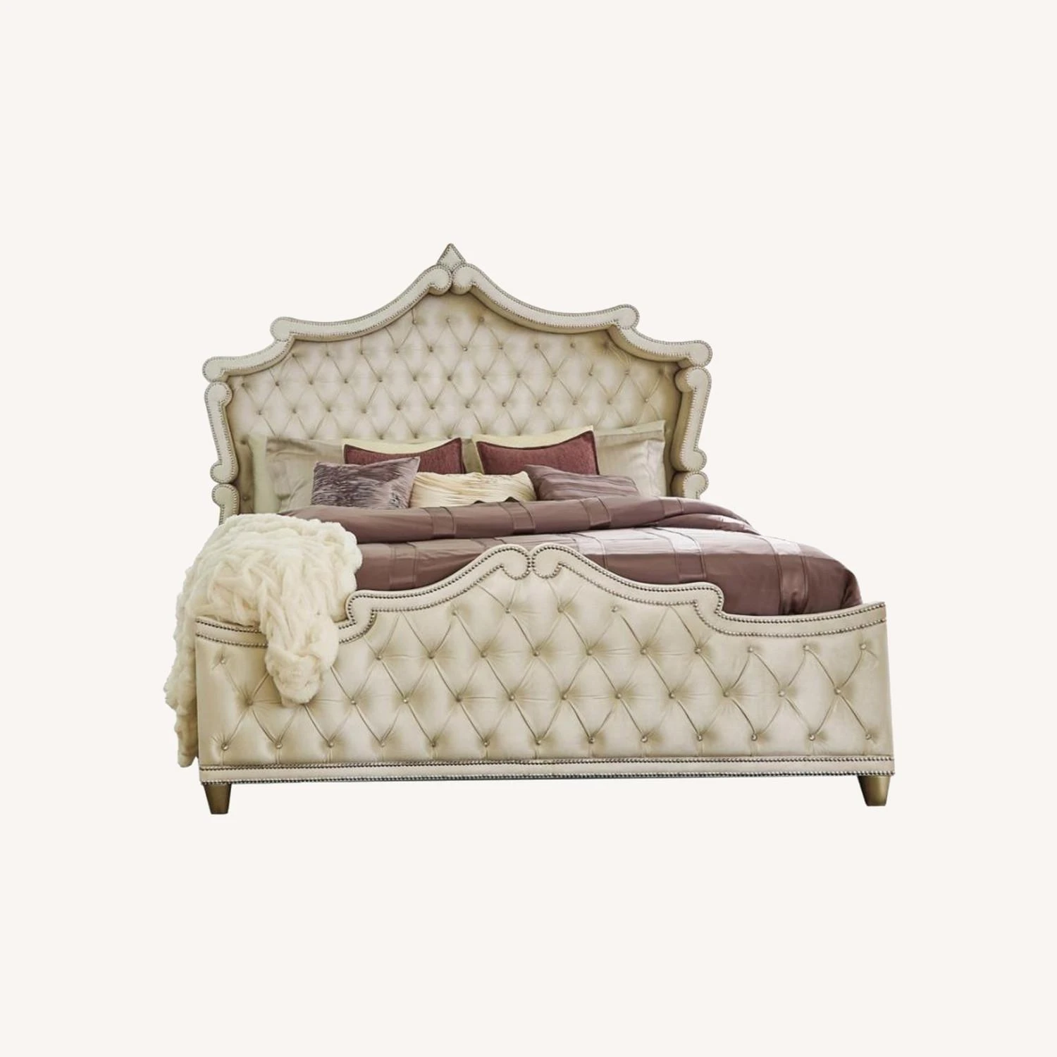 Other Queen Bed In Ivory & Camel Velvet Upholstery - Image 6