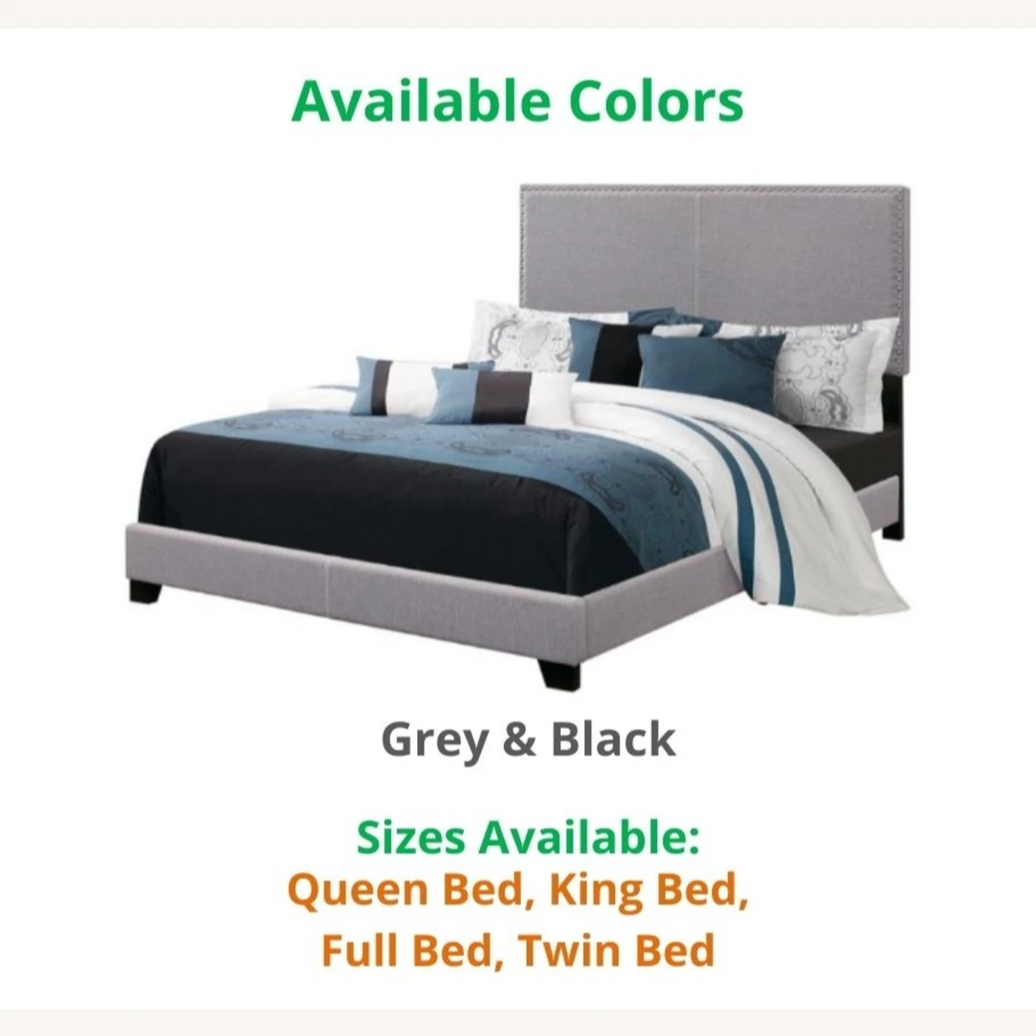 Other Queen Bed In Grey Fabric W/ Chrome Nailhead Trim - Image 2