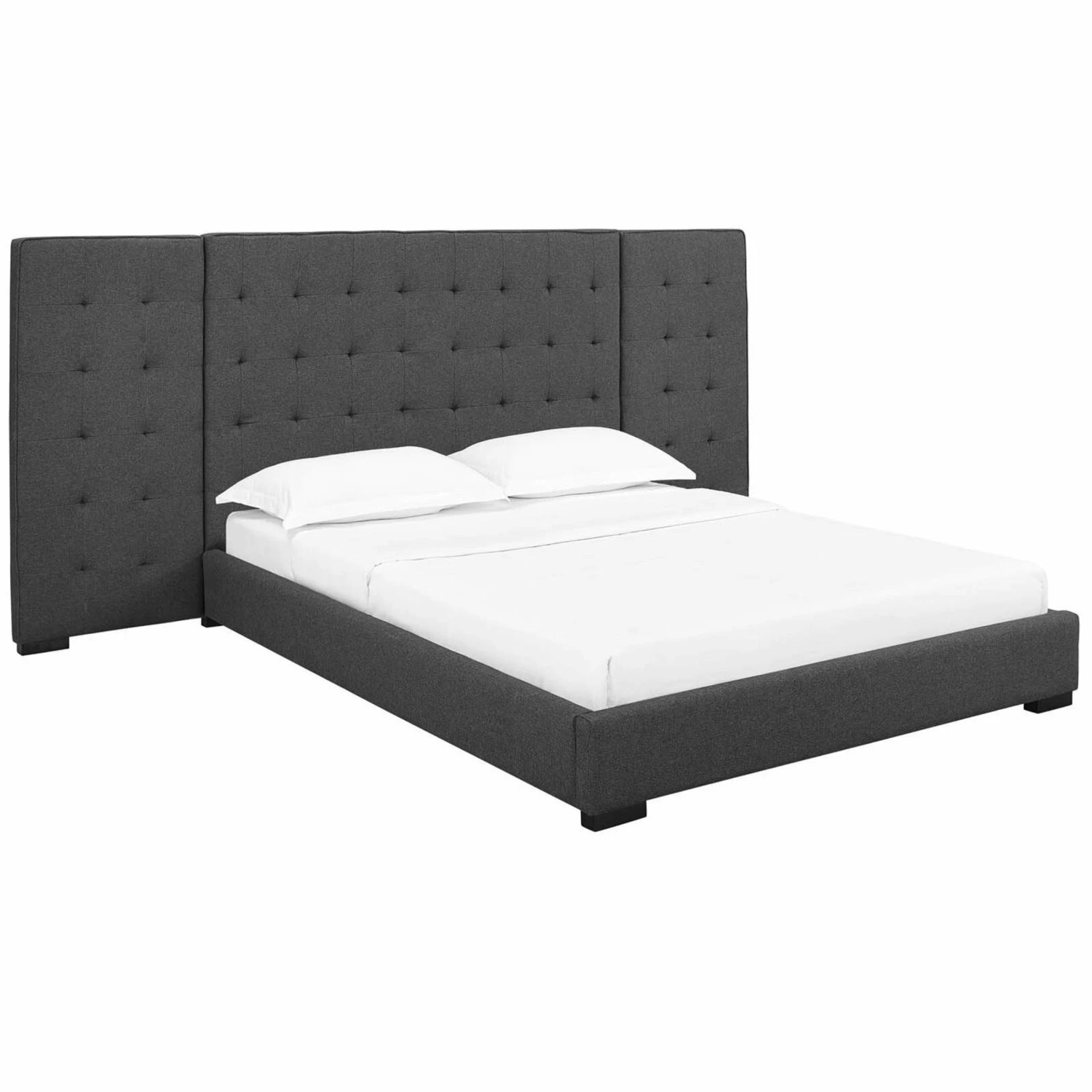 Other Modern Queen Platform Bed In Gray Fabric