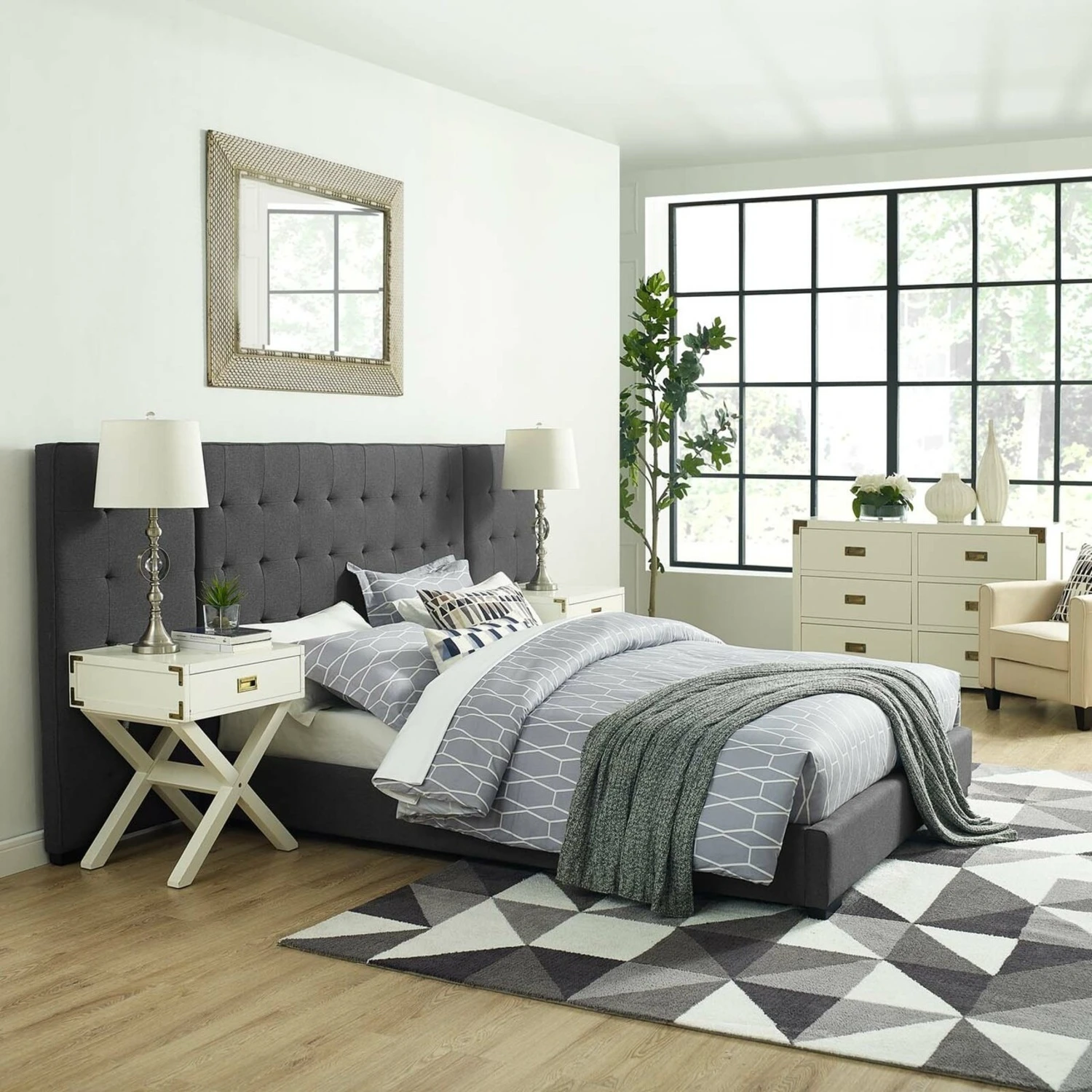 Other Modern Queen Platform Bed In Gray Fabric - Image 5