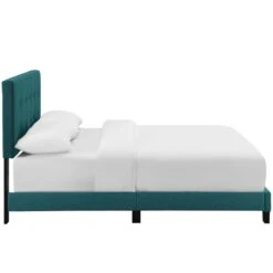 Other Twin Bed In Upholstered Soft Teal Polyester Fabric