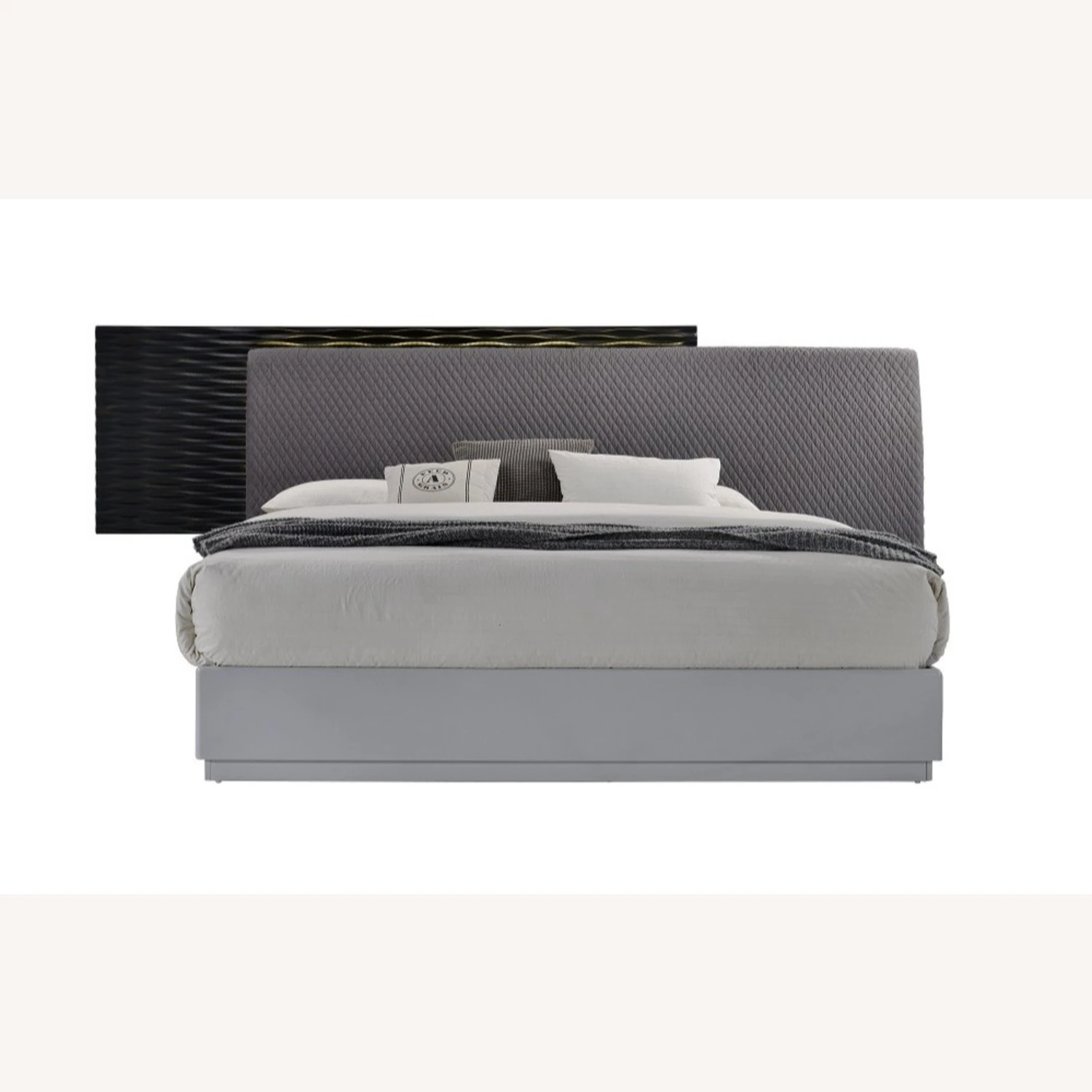 Other Queen Bed In Grey Upholstery W/ Black Gloss Finish - Image 2