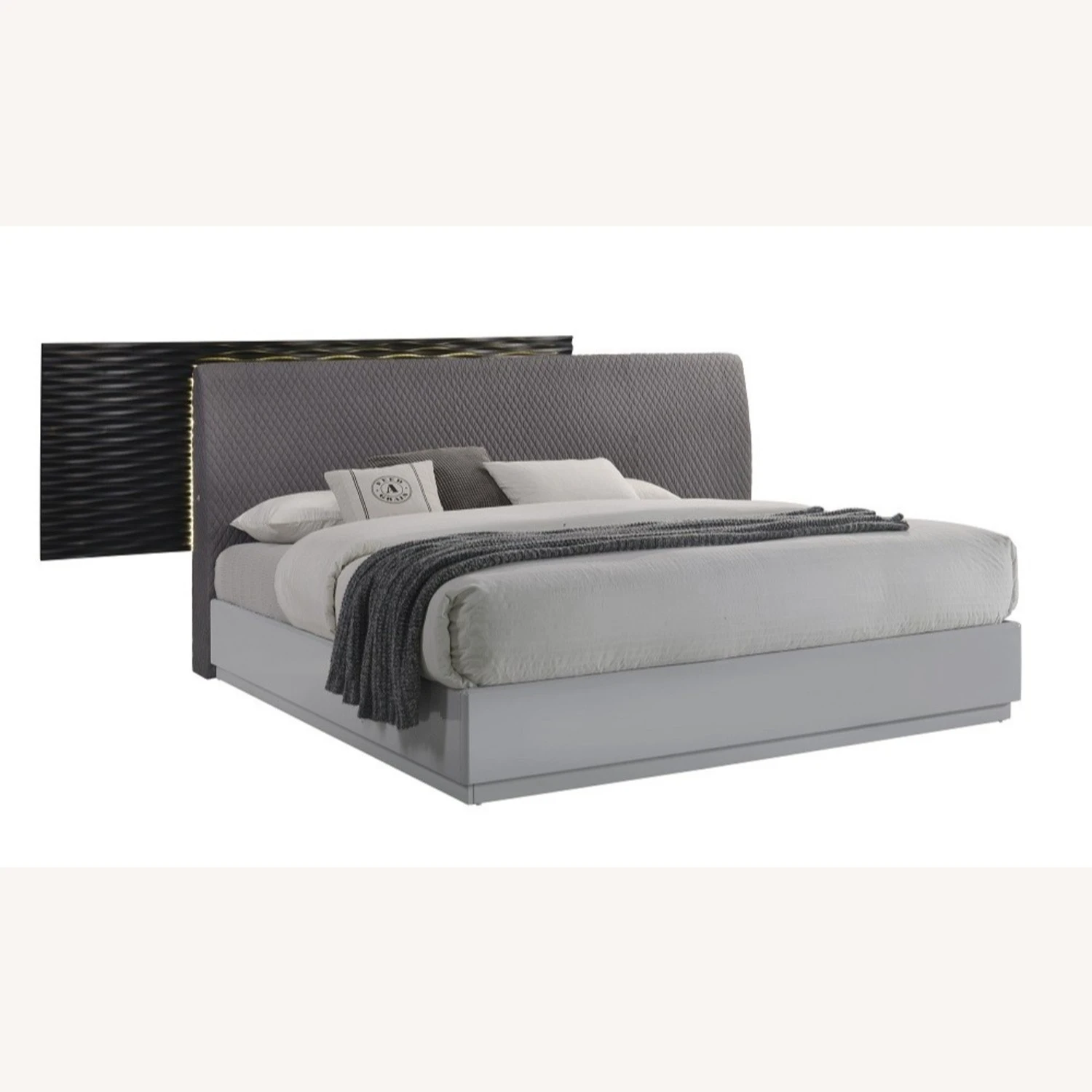 Other Queen Bed In Grey Upholstery W/ Black Gloss Finish - Image 3