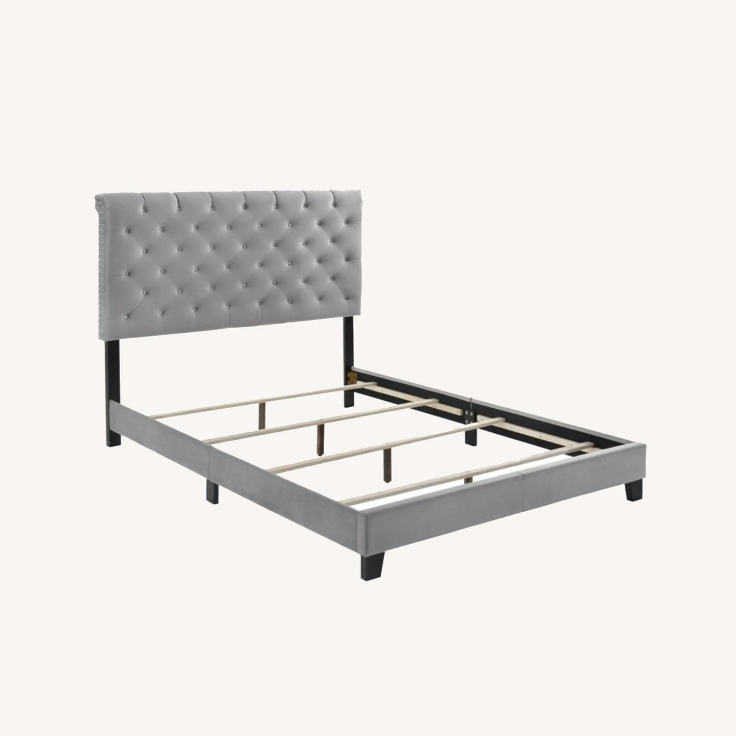 Other Transitional Style Queen Bed In Grey Velvet Fabric - Image 2