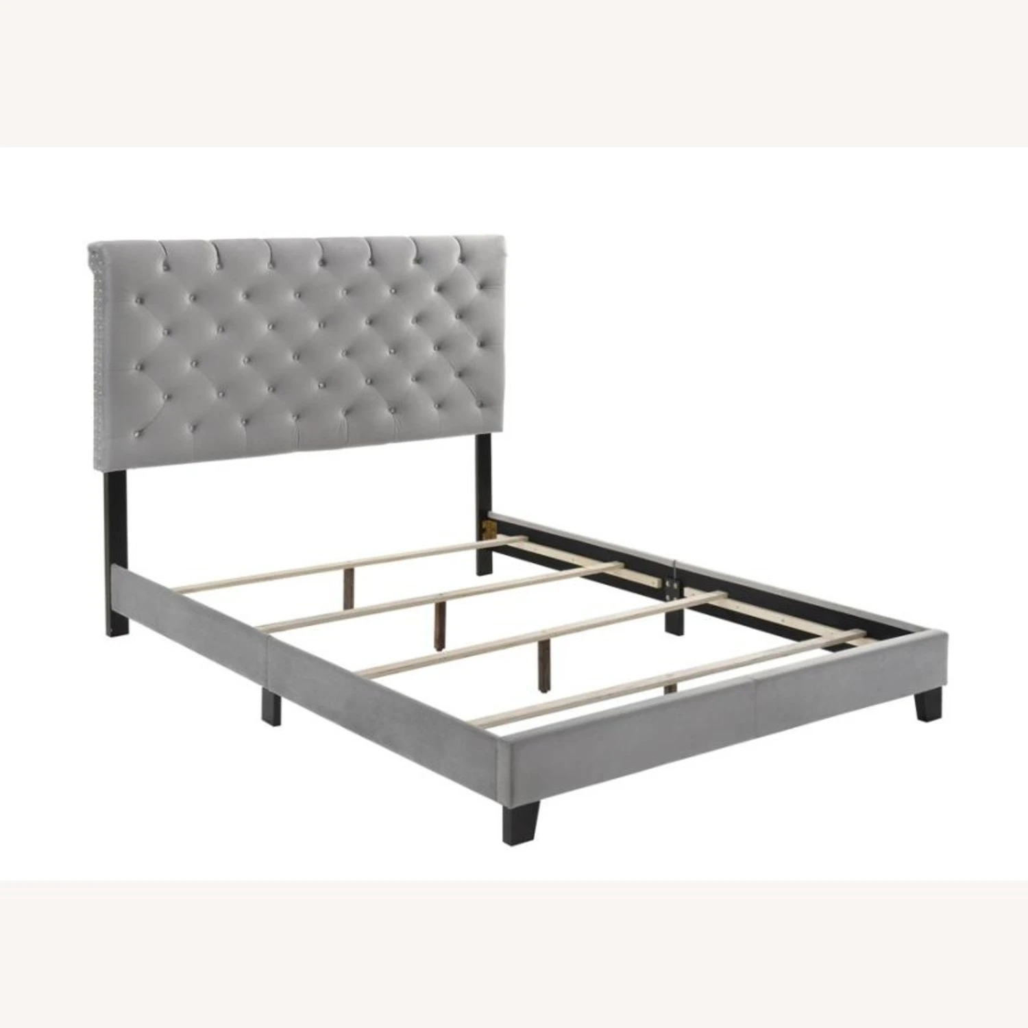 Other Transitional Style Queen Bed In Grey Velvet Fabric - Image 4