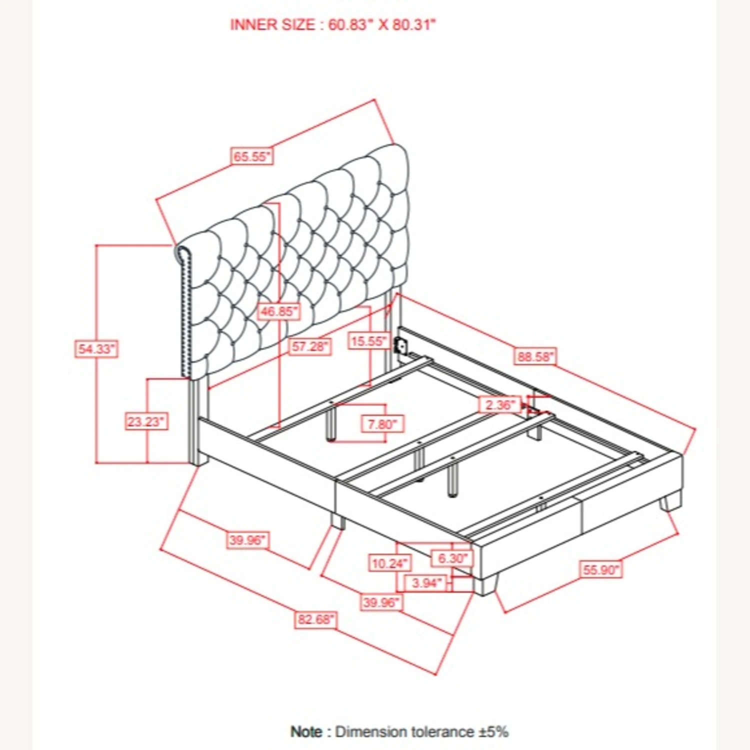 Other Transitional Style Queen Bed In Grey Velvet Fabric - Image 5