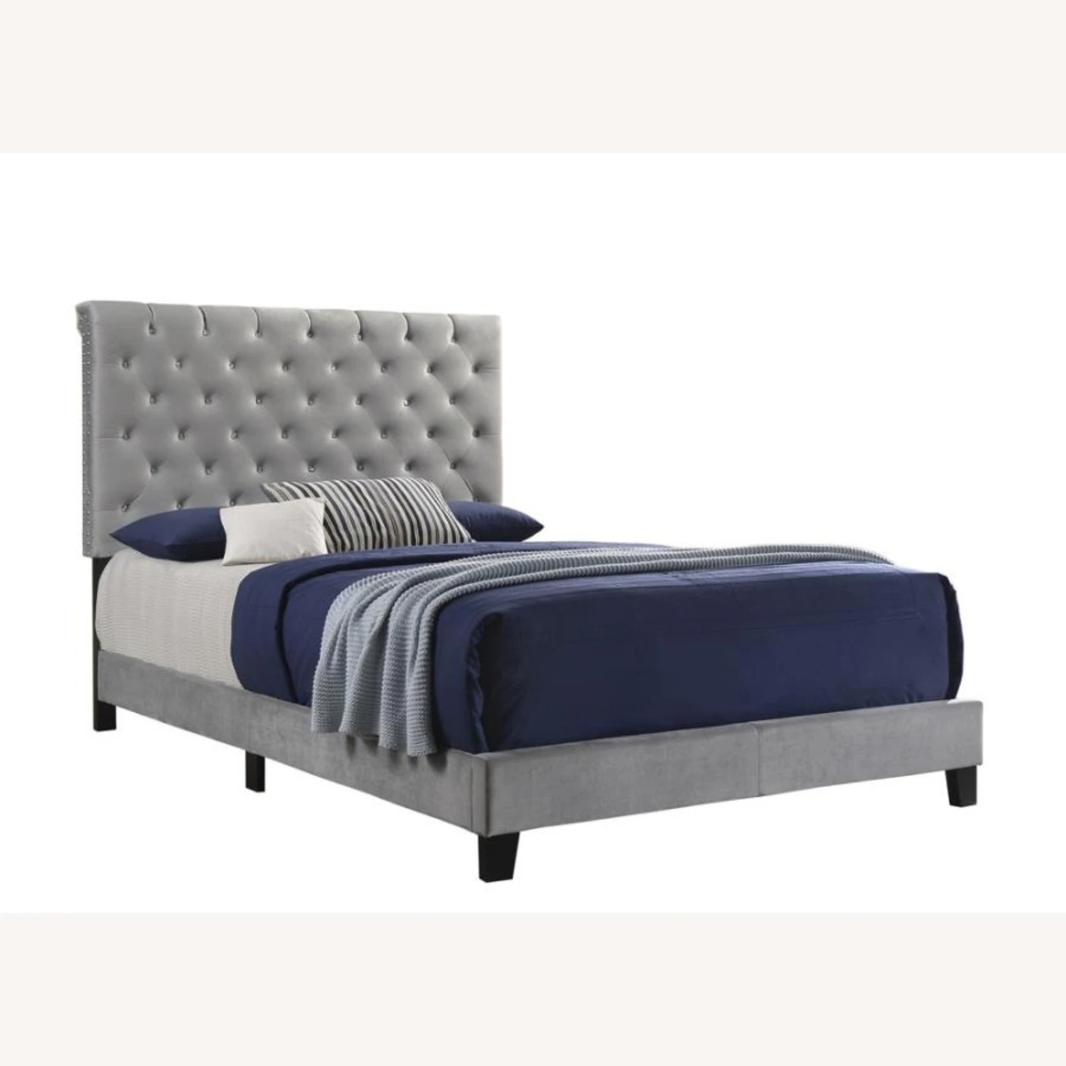 Other Transitional Style Queen Bed In Grey Velvet Fabric - Image 6