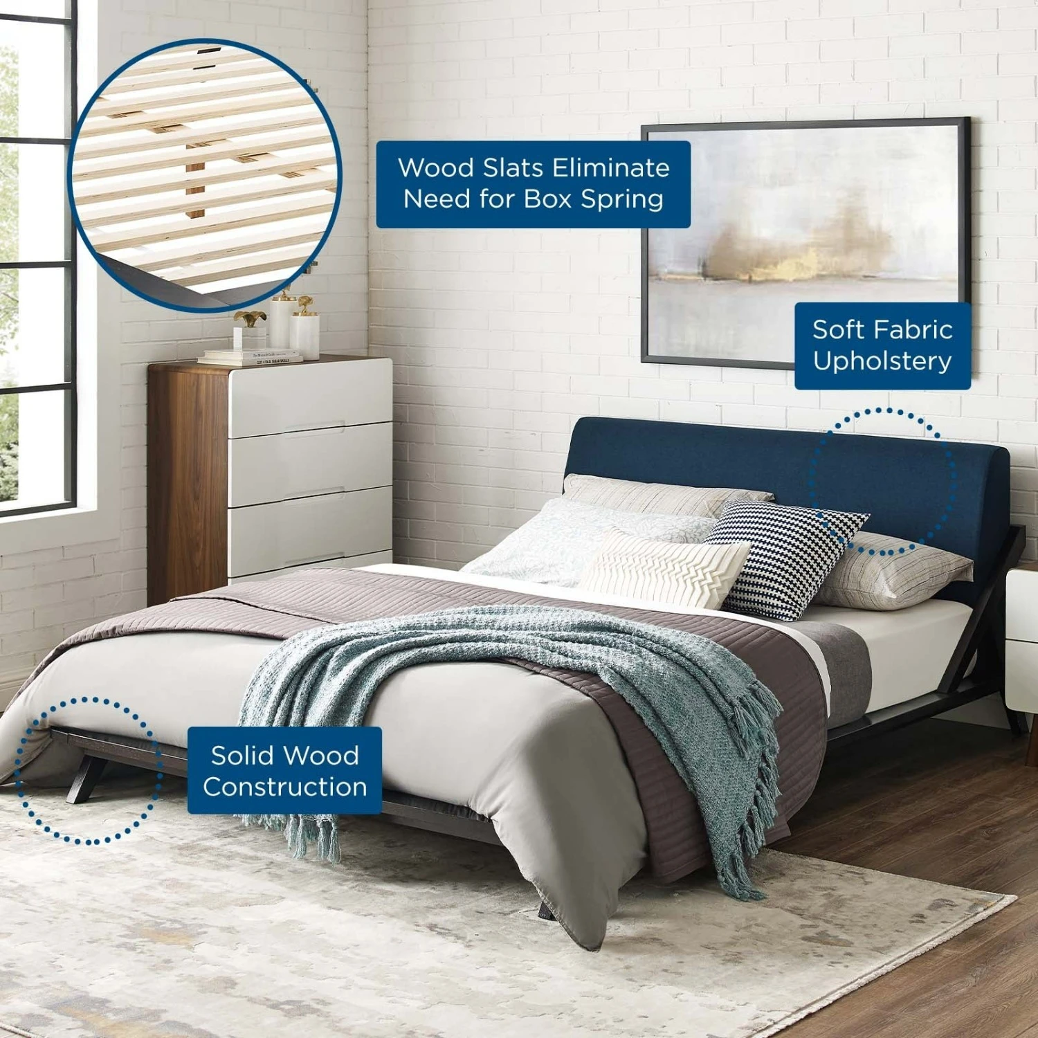 Other Queen Bed In Cappuccino Frame & Blue Headboard - Image 2