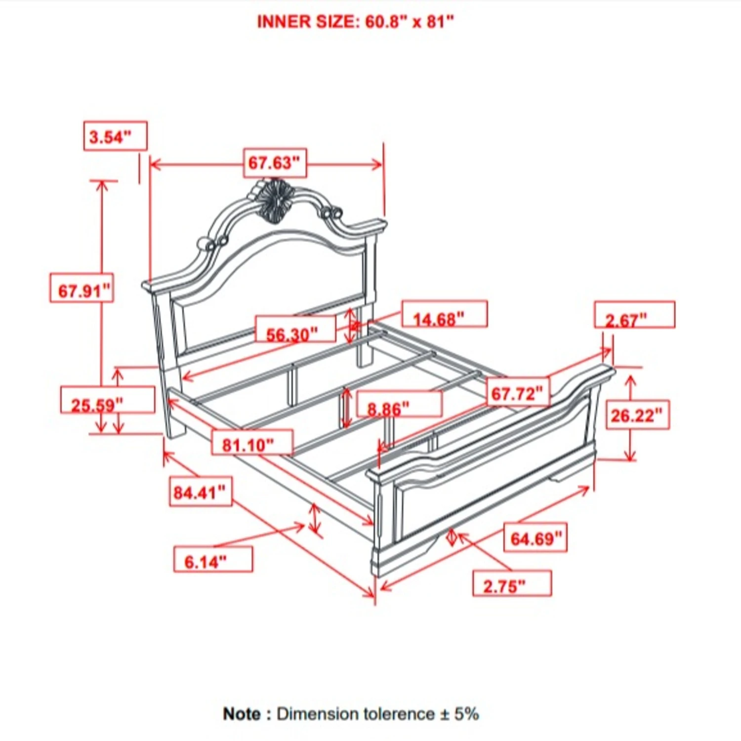 Other Queen Bed In Cappuccino Finish W/ Arched Headboard - Image 4