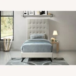 Other Twin Bed In Cream Velvet W/ Espresso Wood Legs