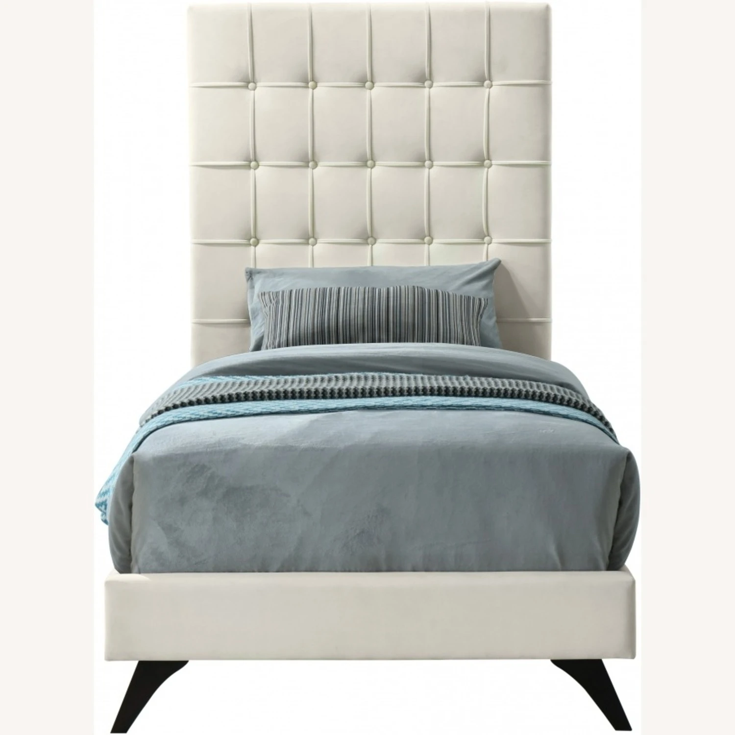 Other Twin Bed In Cream Velvet W/ Espresso Wood Legs - Image 4