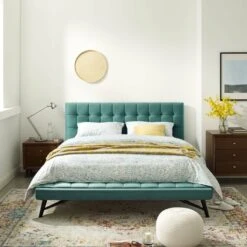 Other Queen Bed In Teal Velvet W/ Biscuit Tufting