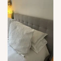 West Elm Grey Grid-Tufted Queen Bed