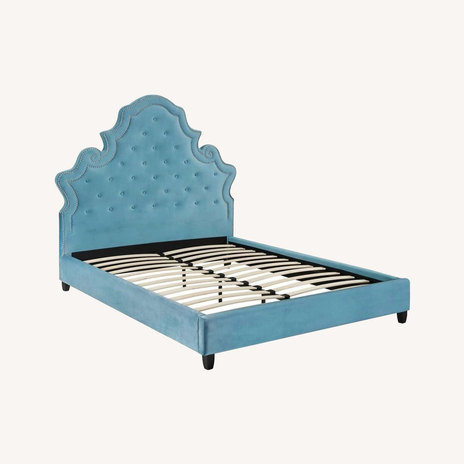 Other Modern Queen Bed In Velvet Sea W/ Ornate Curves - Image 5