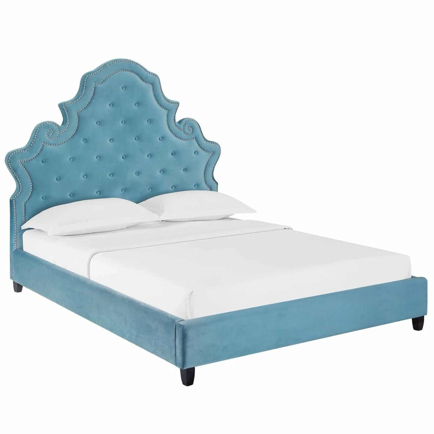 Other Modern Queen Bed In Velvet Sea W/ Ornate Curves - Image 6