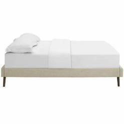 Other Queen Bed In Beige Fabric W/ Splayed Legs Frame