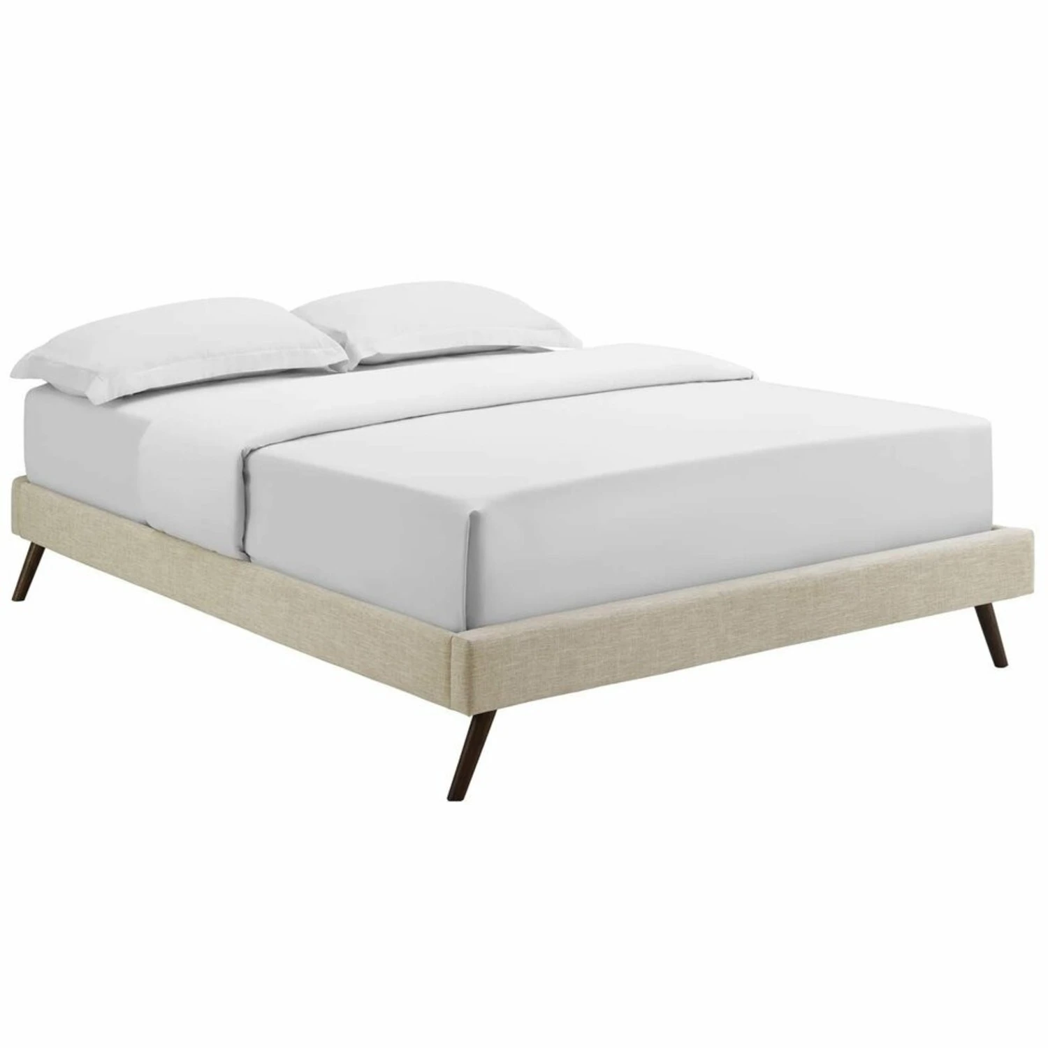 Other Queen Bed In Beige Fabric W/ Splayed Legs Frame - Image 5