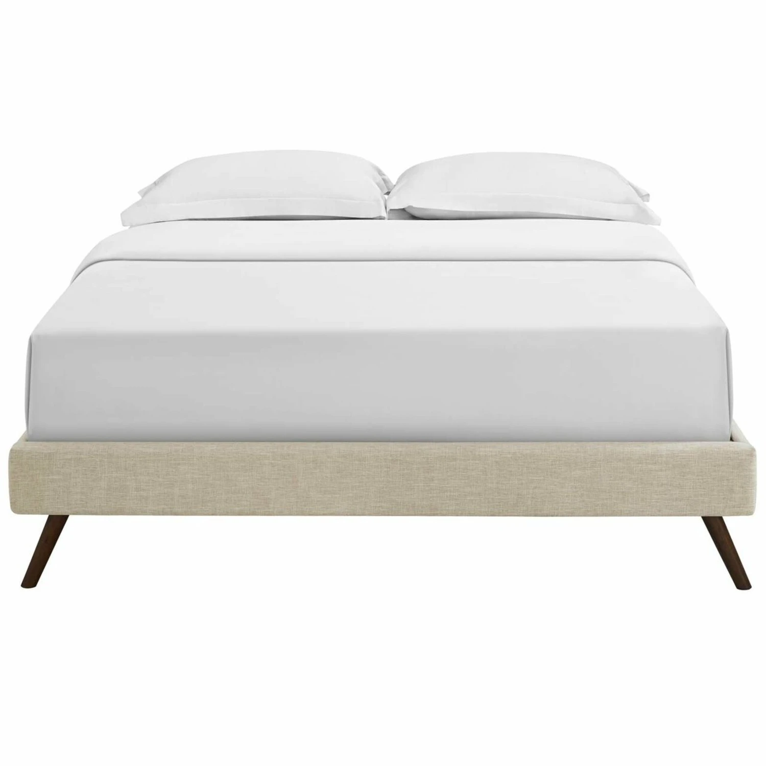 Other Queen Bed In Beige Fabric W/ Splayed Legs Frame - Image 6