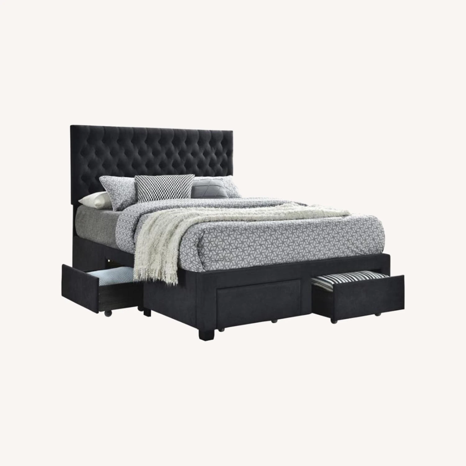 Other Queen Storage Bed In Grey Fabric W/ 4 Drawers - Image 3