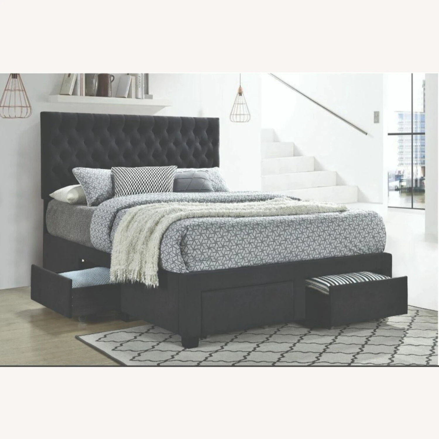 Other Queen Storage Bed In Grey Fabric W/ 4 Drawers - Image 4