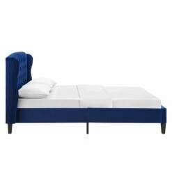 Other Queen Bed In Navy Velvet W/Tufted Headboard Finish