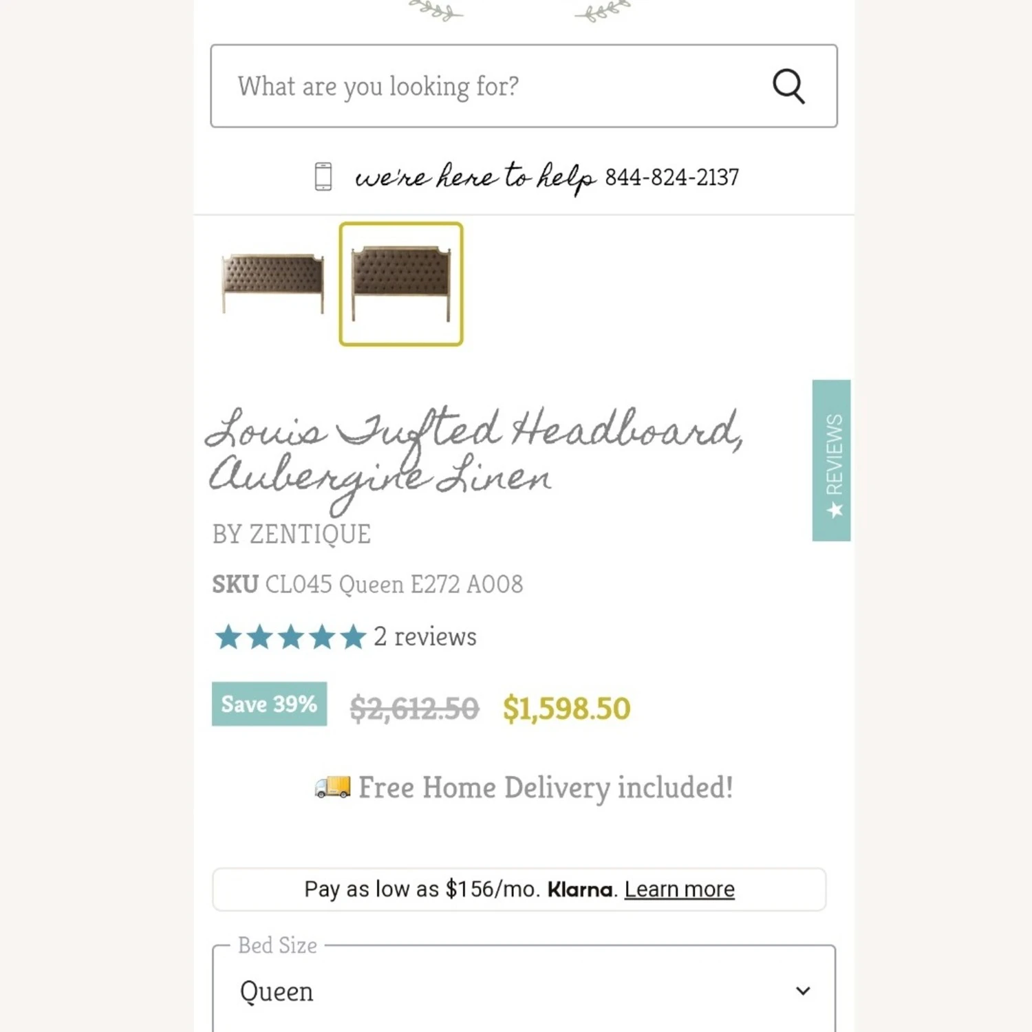 Zentique Louis Aubergine Tufted Oak Headboard - Image 2