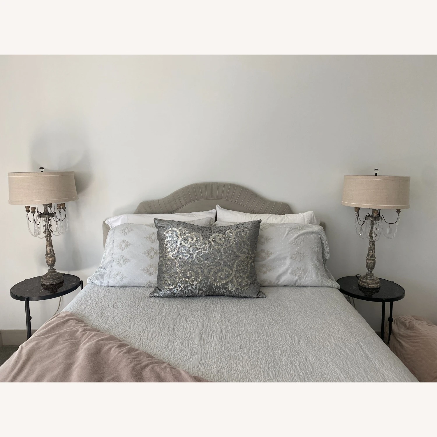 Other Dark Grey Velvet Headboard For A Queen Bed - Image 6