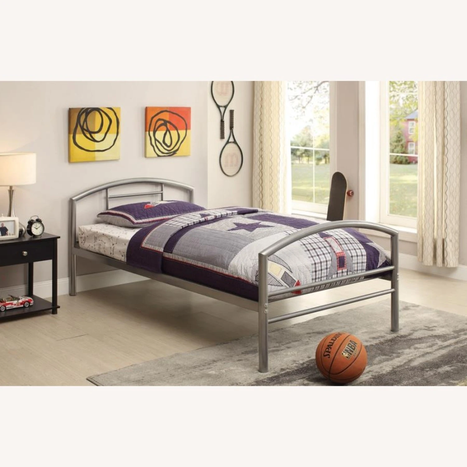 Other Contemporary Style Twin Bed In Silver Metal Finish