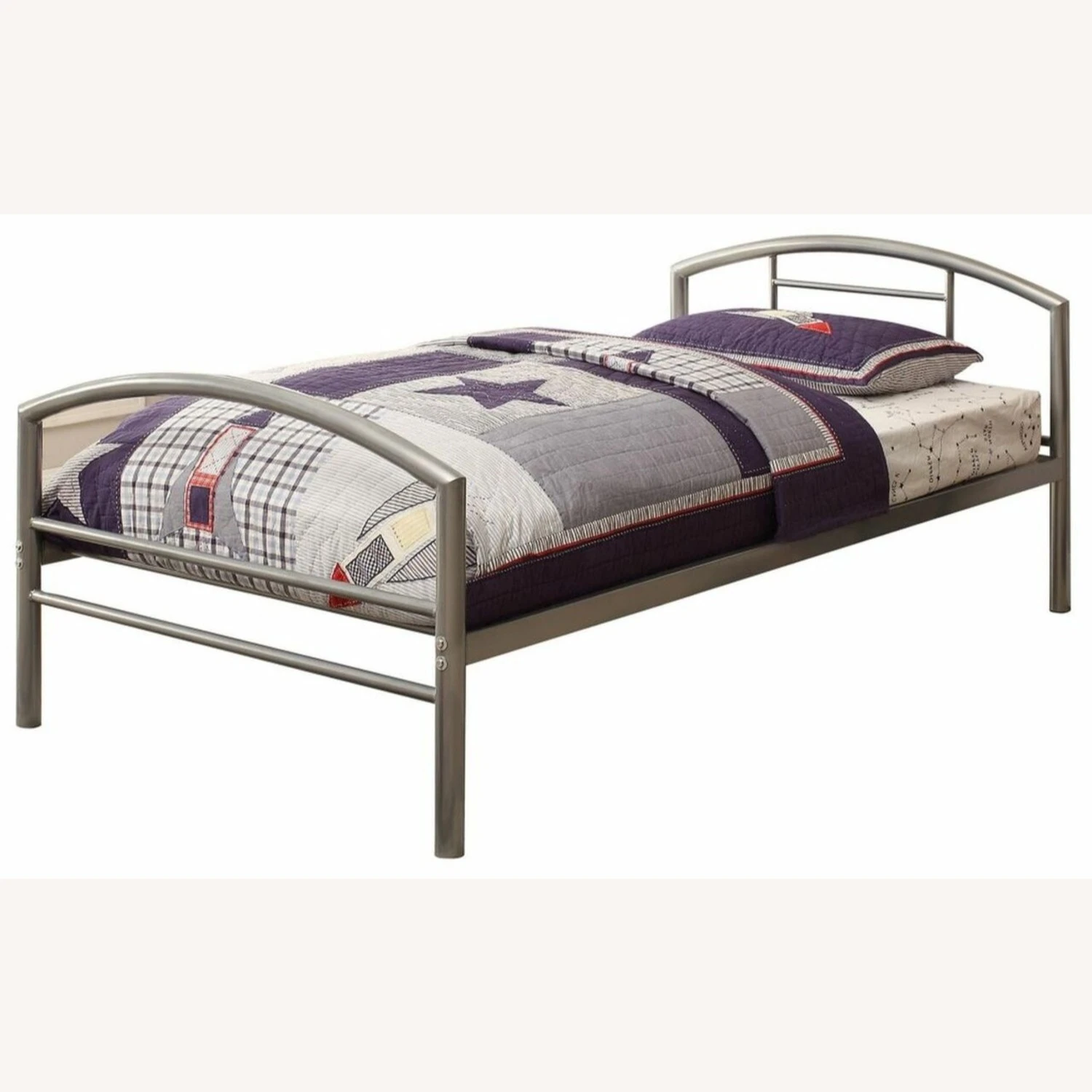 Other Contemporary Style Twin Bed In Silver Metal Finish - Image 3