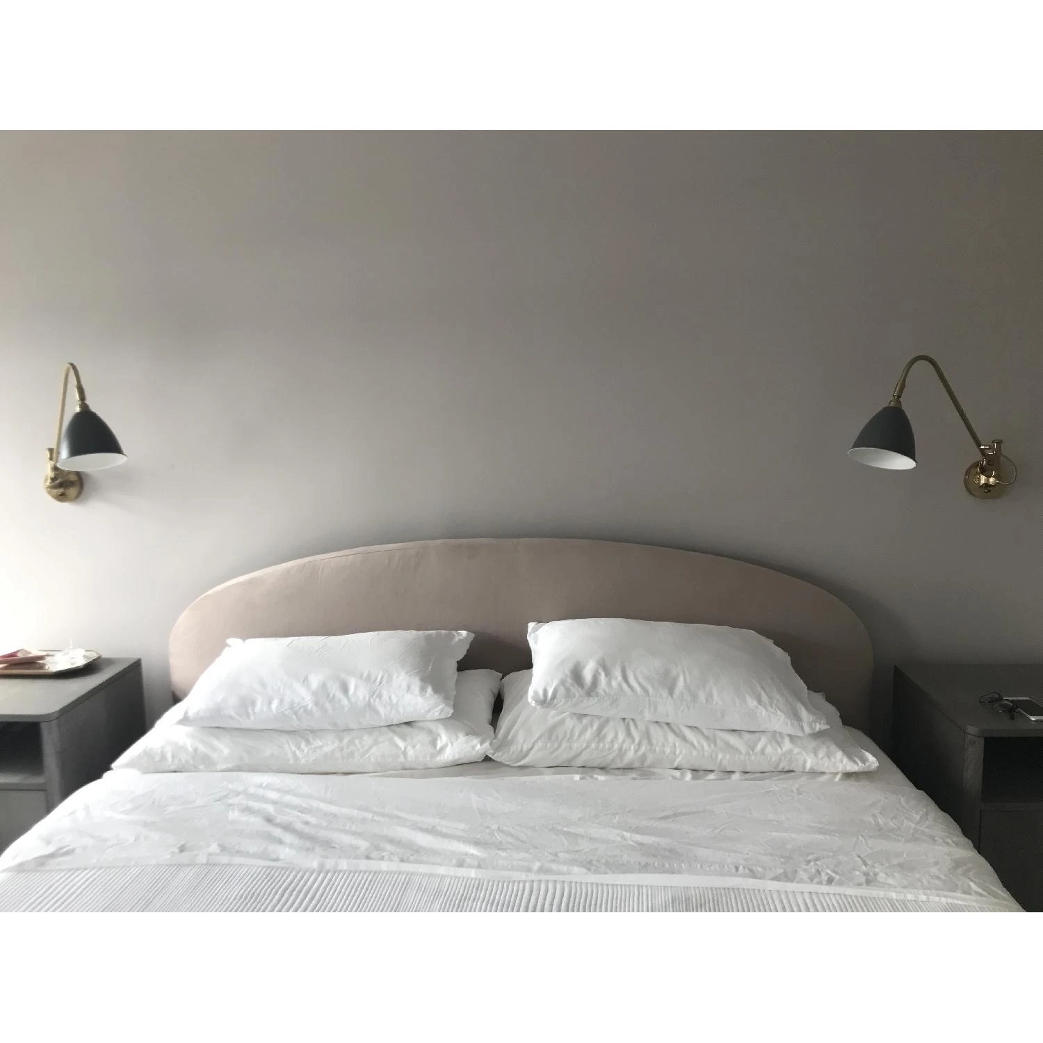 West Elm Queen Curved Headboard Dusty Blush Velvet