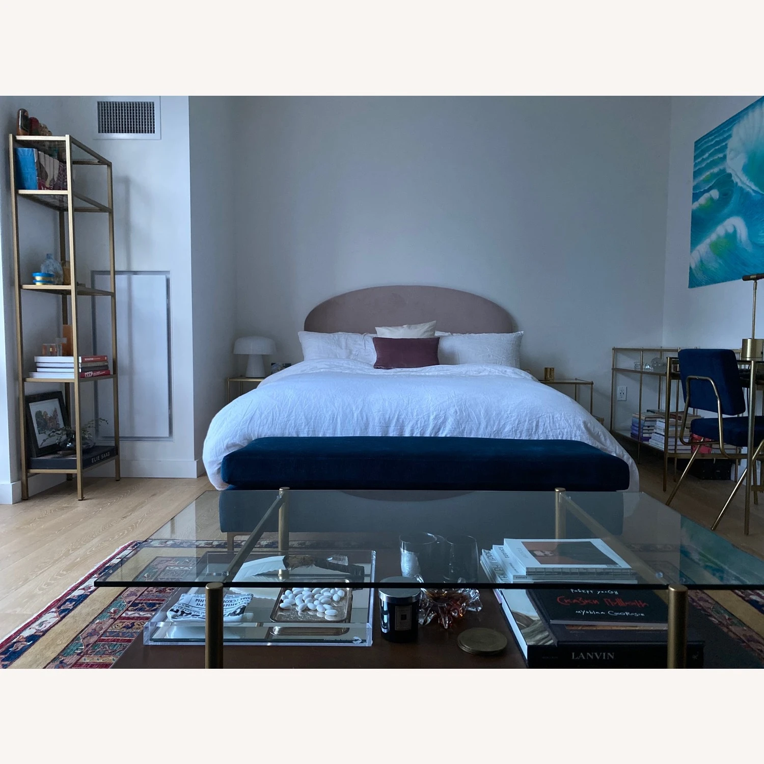 West Elm Queen Curved Headboard Dusty Blush Velvet - Image 5