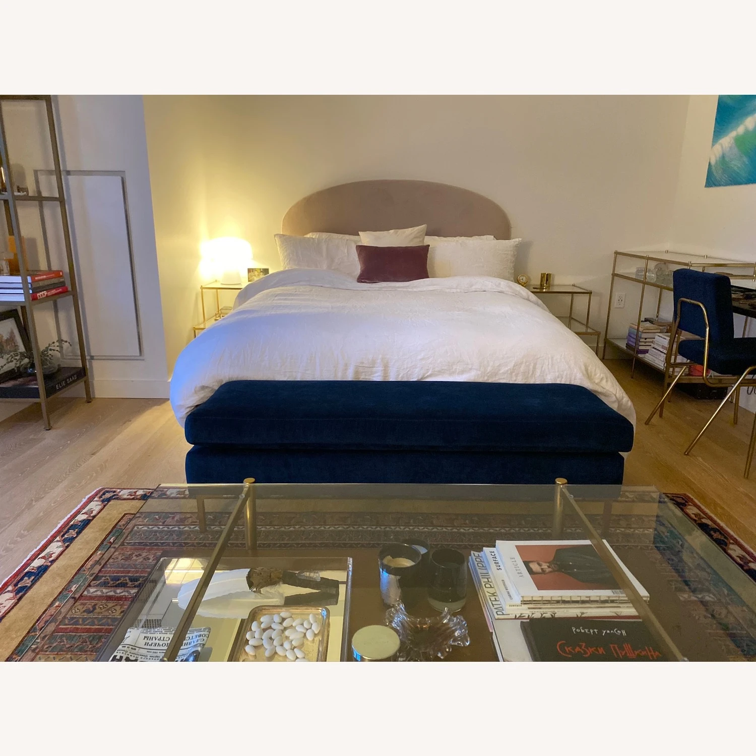 West Elm Queen Curved Headboard Dusty Blush Velvet - Image 6