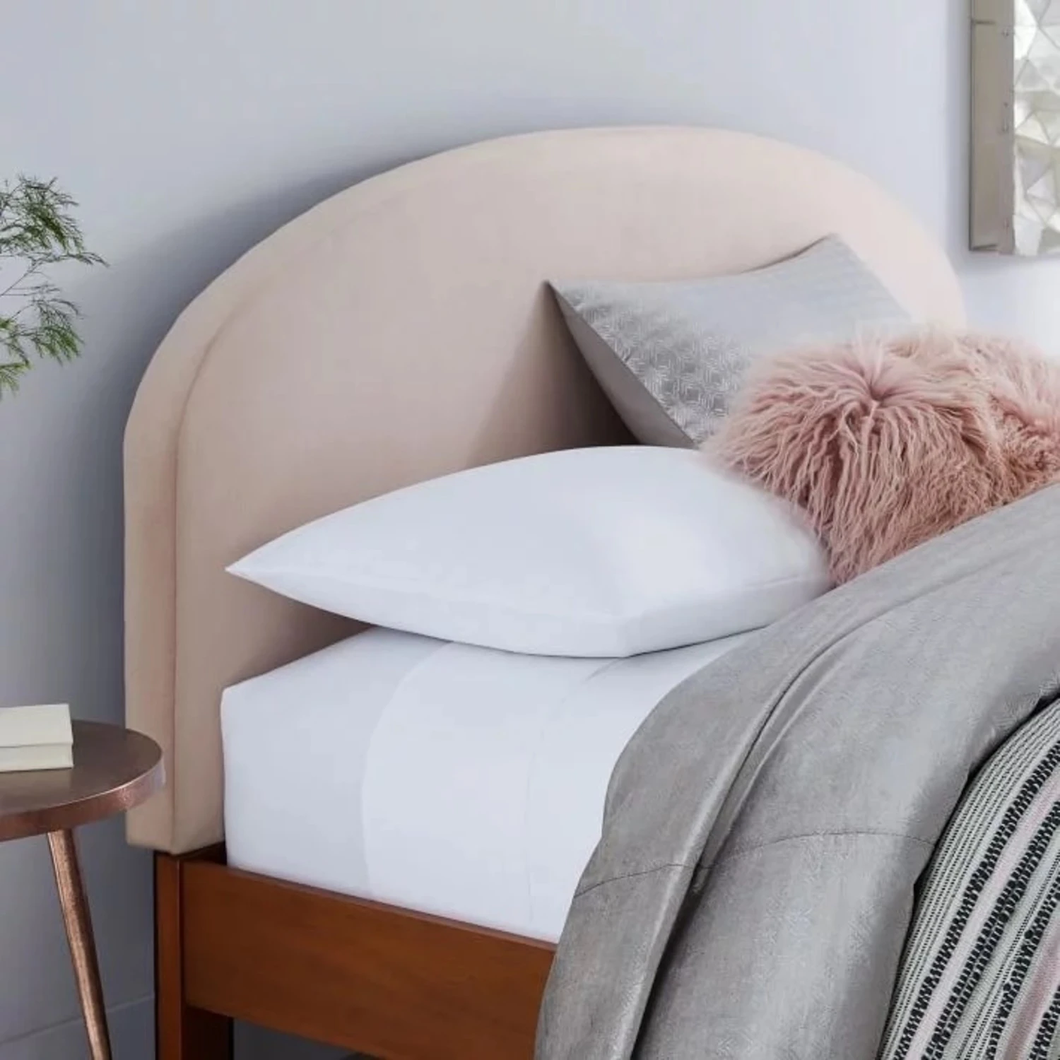 West Elm Queen Curved Headboard Dusty Blush Velvet - Image 11