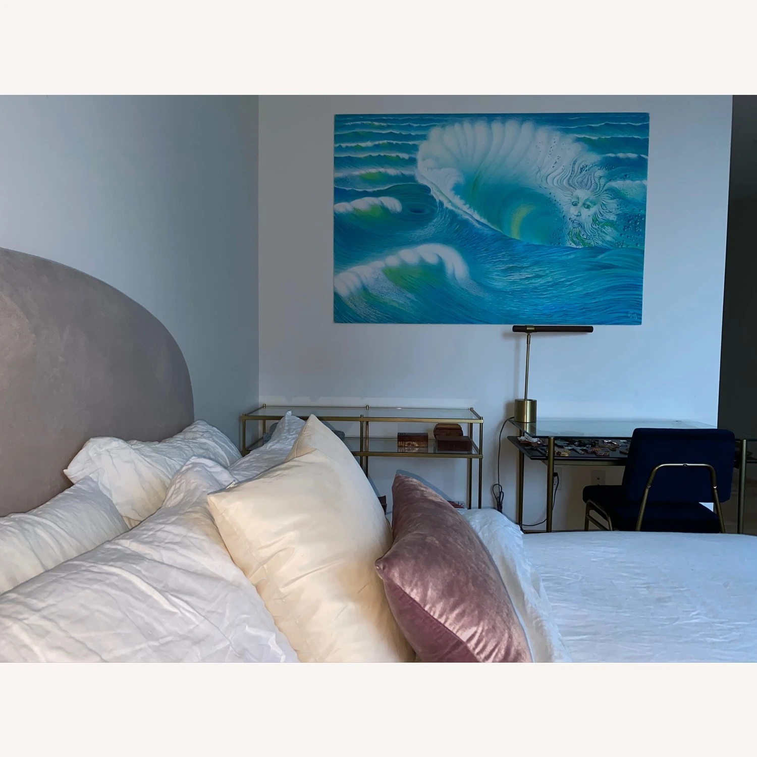 West Elm Queen Curved Headboard Dusty Blush Velvet - Image 15