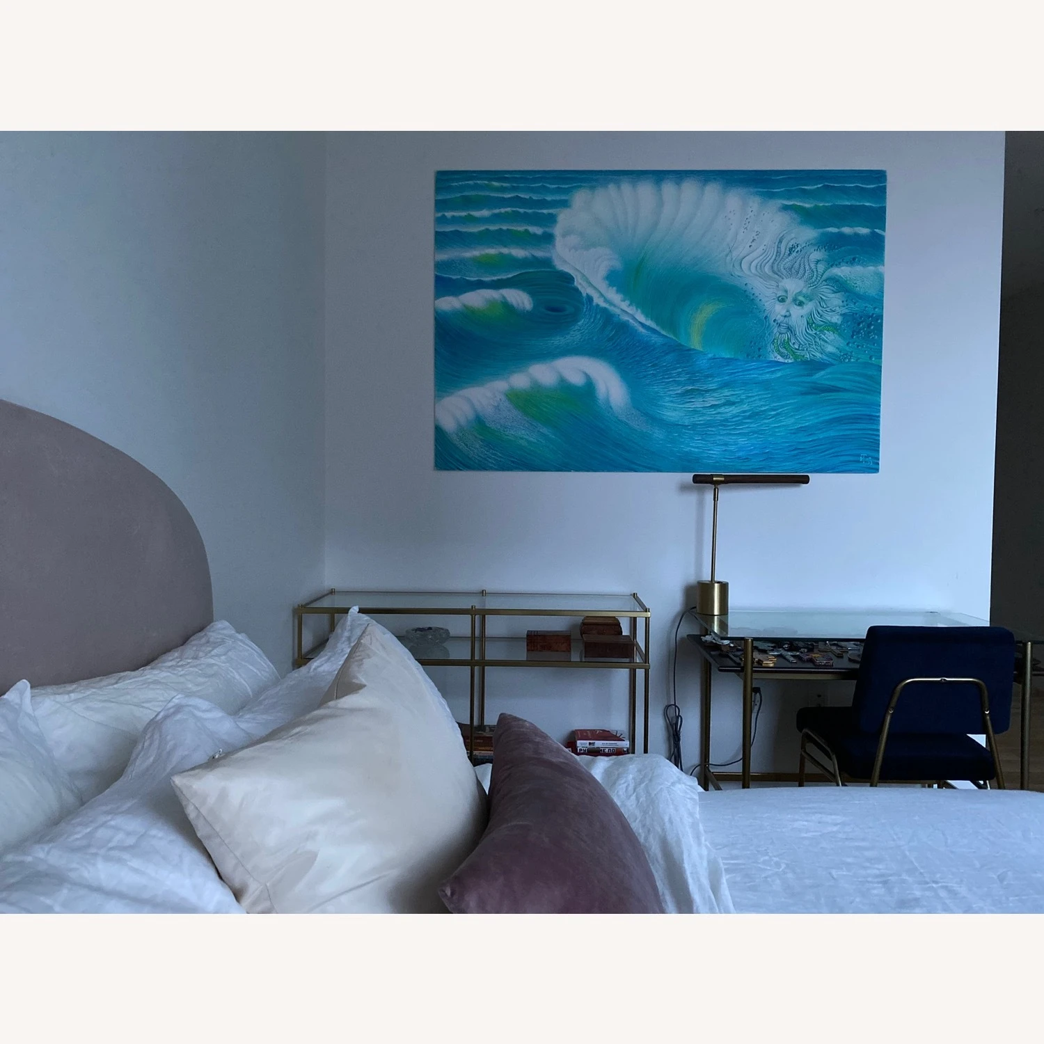 West Elm Queen Curved Headboard Dusty Blush Velvet - Image 16