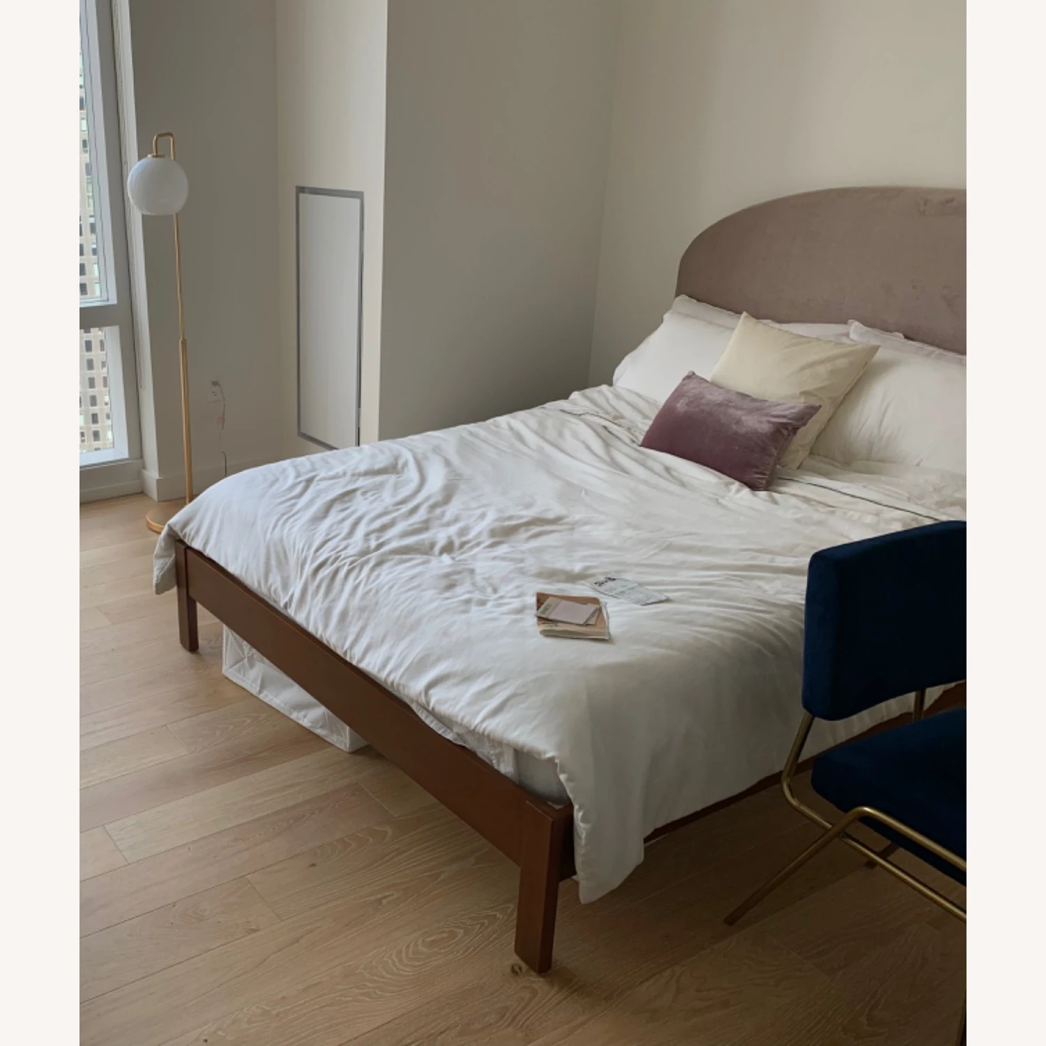 West Elm Queen Curved Headboard Dusty Blush Velvet - Image 18