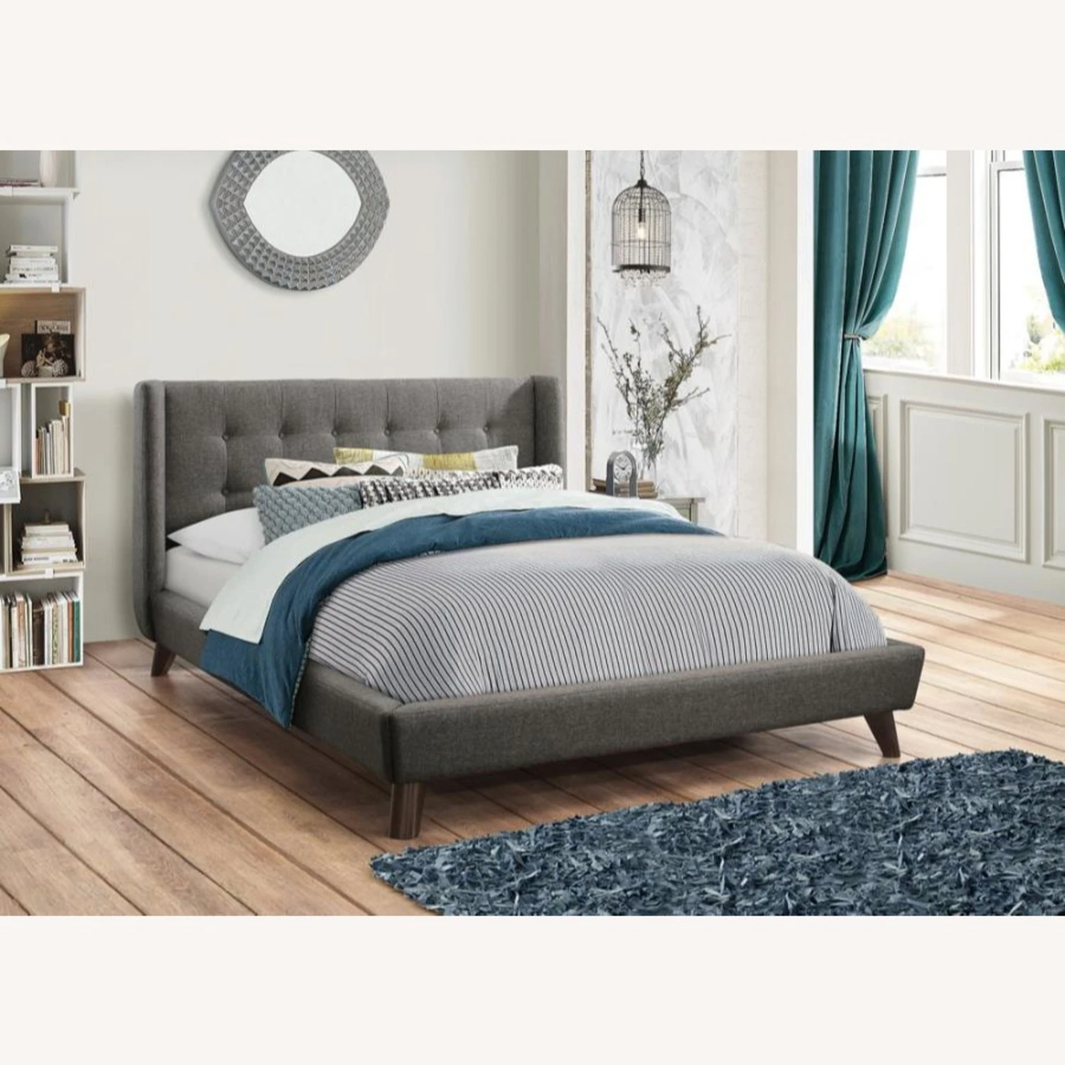 Other King Bed In Grey Woven Fabric W/ Tufted Headboard - Image 3