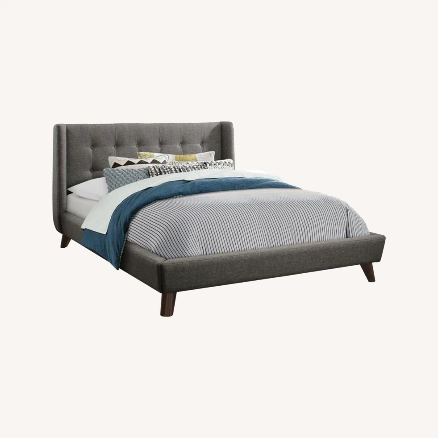 Other King Bed In Grey Woven Fabric W/ Tufted Headboard - Image 4