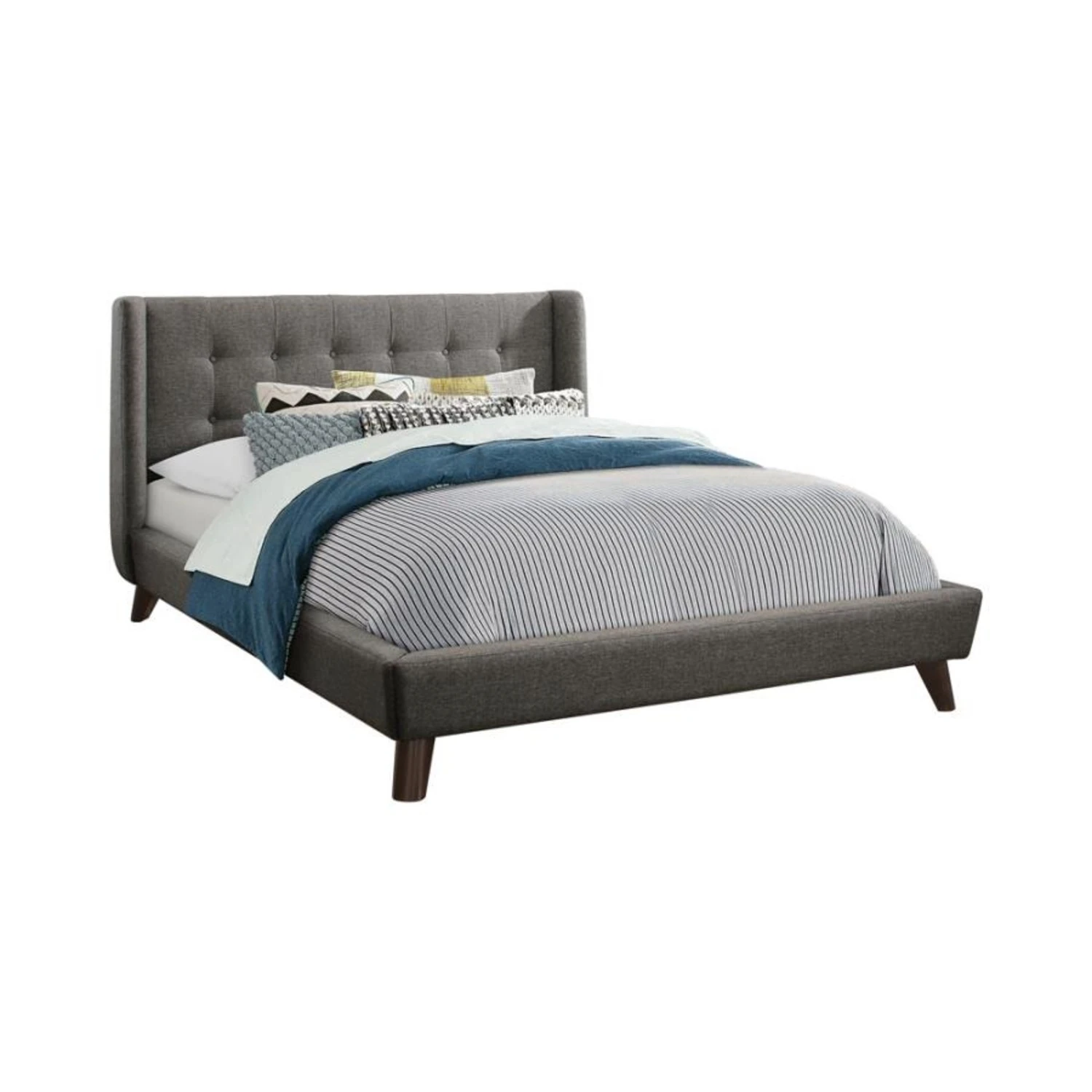 Other King Bed In Grey Woven Fabric W/ Tufted Headboard - Image 5