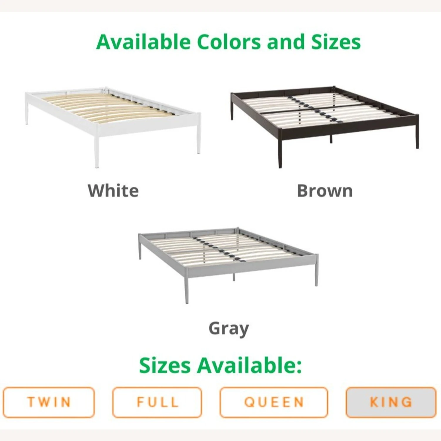 Other King Bed Frame In White Steel & Dowel Legs Finish - Image 2