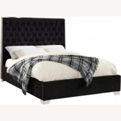 Other King Bed In Black Velvet W/ Chrome Trim Design