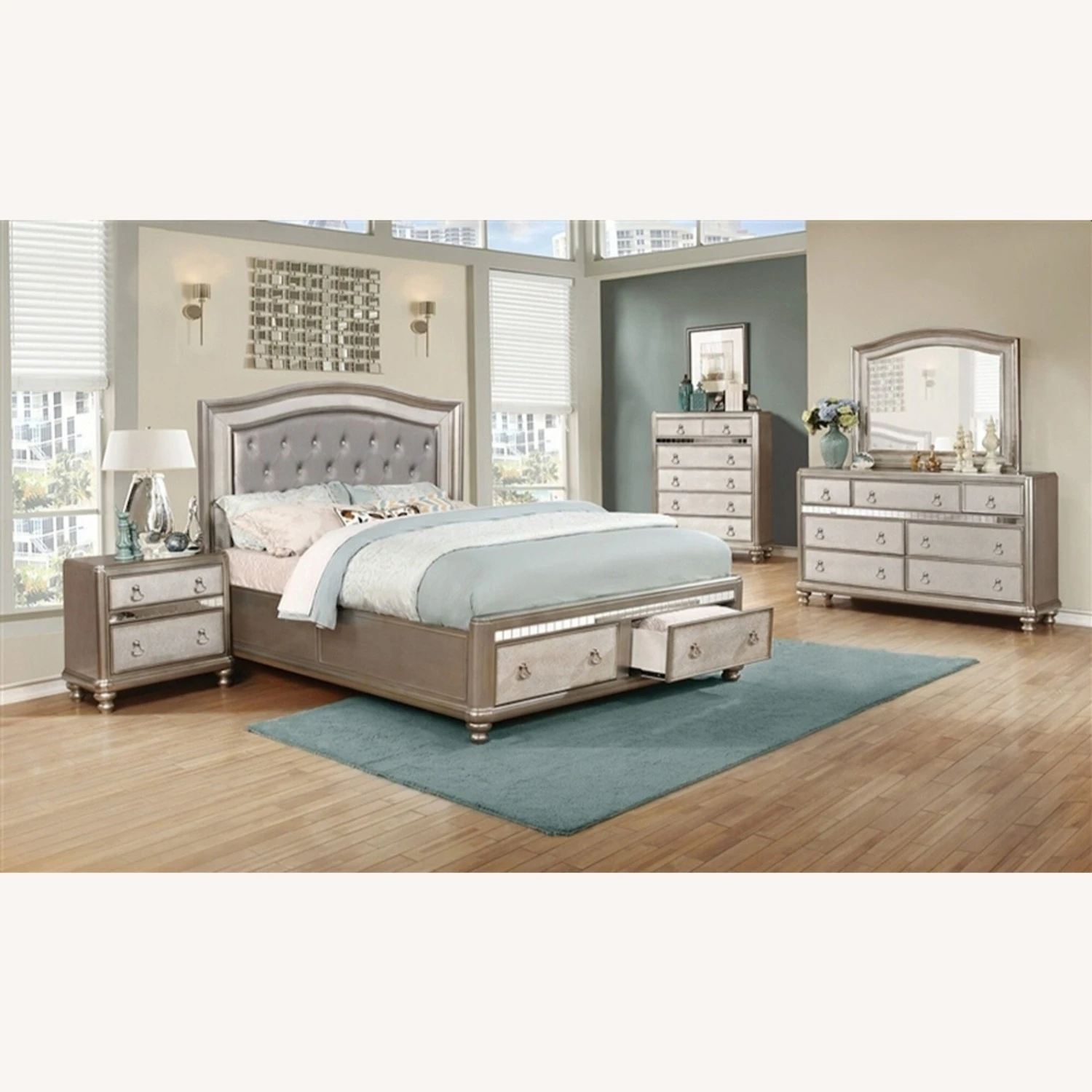 Other King Bed In Metallic Platinum W/ Storage Drawer - Image 3