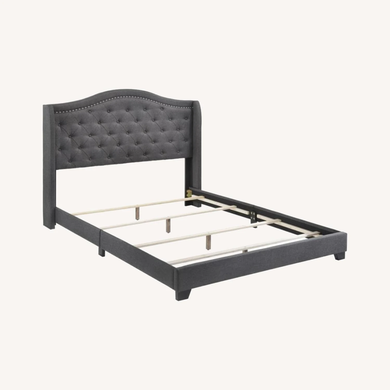 Other King Bed In Grey Fabric W/ Chrome Nailhead Finish - Image 2