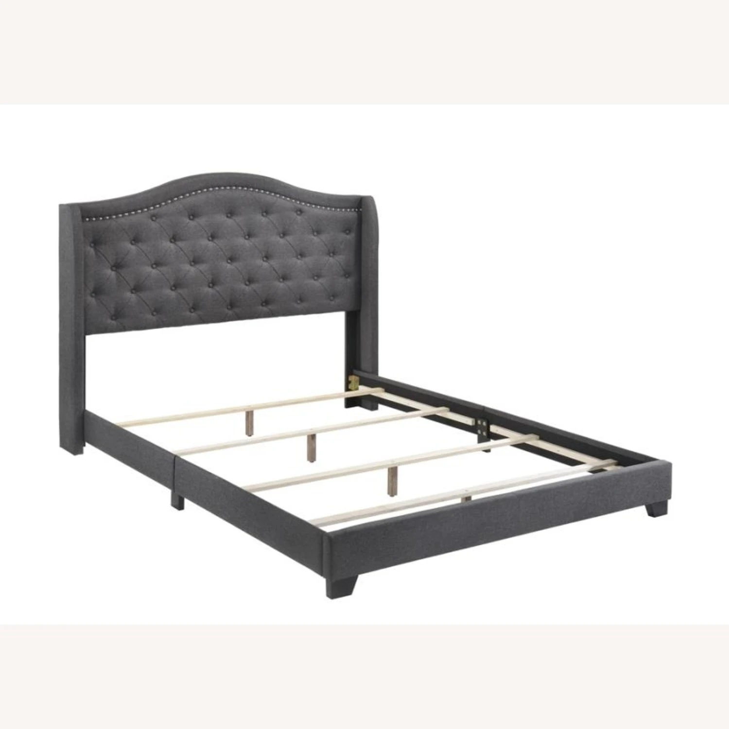 Other King Bed In Grey Fabric W/ Chrome Nailhead Finish - Image 6
